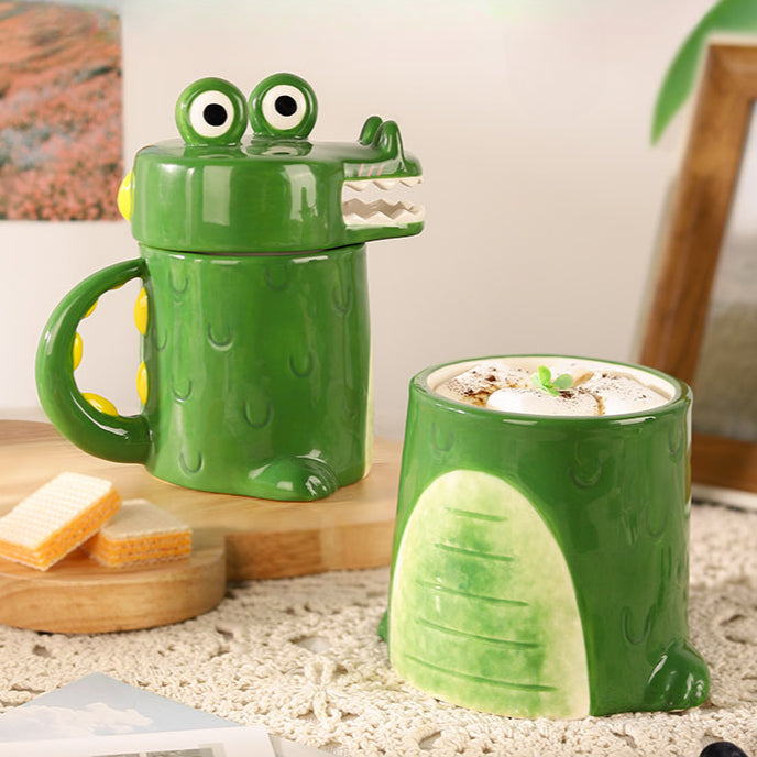 Crocodile mug with lid ceramic creative funny cup