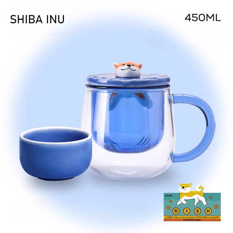 Cute Series Glass Mug Heat Resistant Mug Tea & Water Separation Mug Gift Set