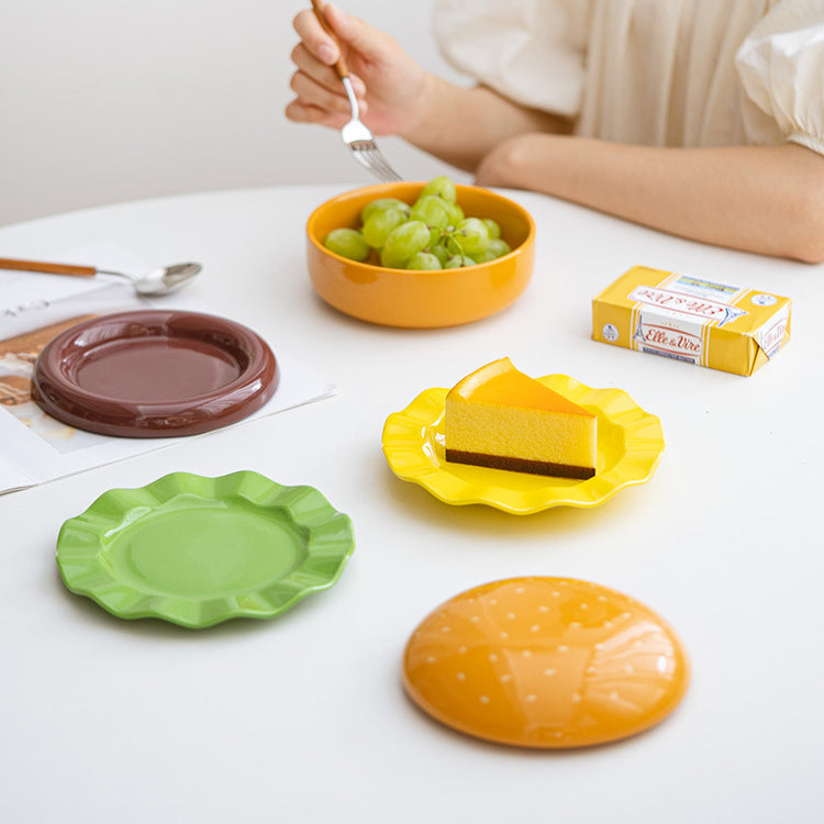 Handmade ceramic hamburger tableware cute bowl and plate