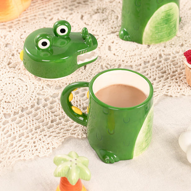 Crocodile mug with lid ceramic creative funny cup