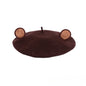 Parent-child handmade wool felt cute bear ears beret little brown bear hat