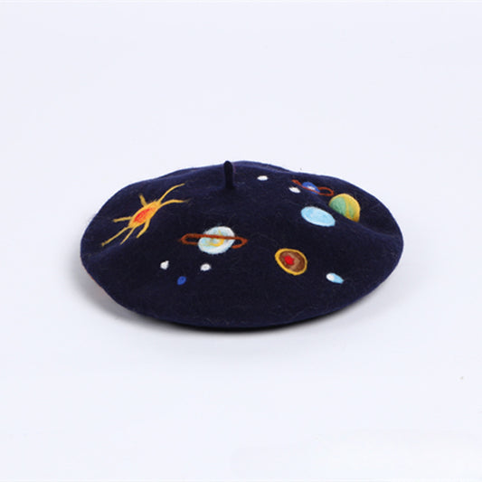 Parent-child handmade wool felt planet beret