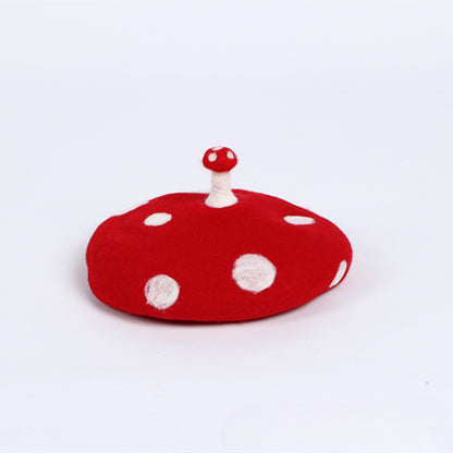 Parent-child model head small mushroom handmade wool felt beret