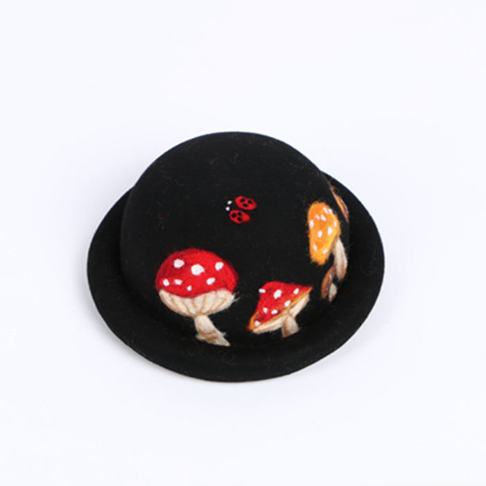 Parent-child black handmade wool hat Mori dome mushroom top hat