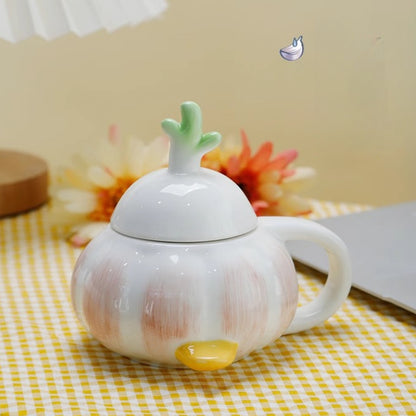 Handmade ceramic garlic duck mug with lid cute creative cup gift