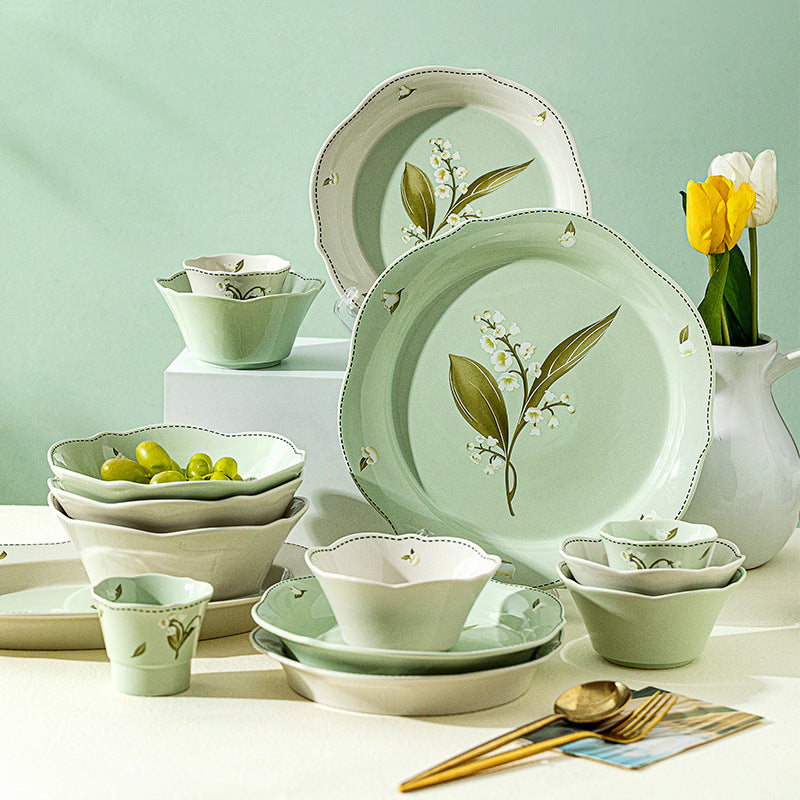 Lily of the valley ceramic dessert plates dinner bowls dinnerware set