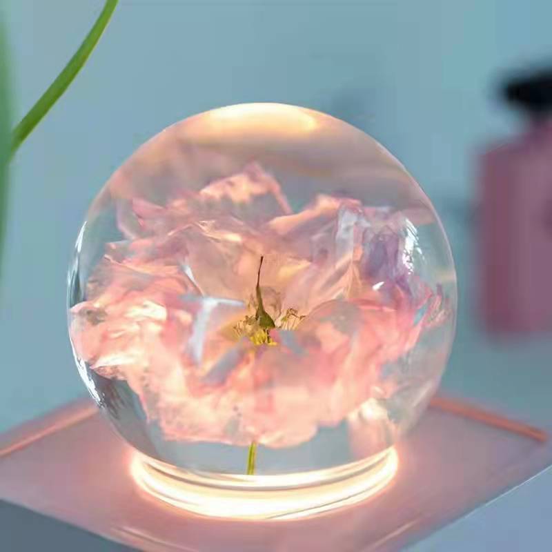 Pink Double petal Sakura Bluetooth Speaker Eternal Flower Crystal Ball Night Light