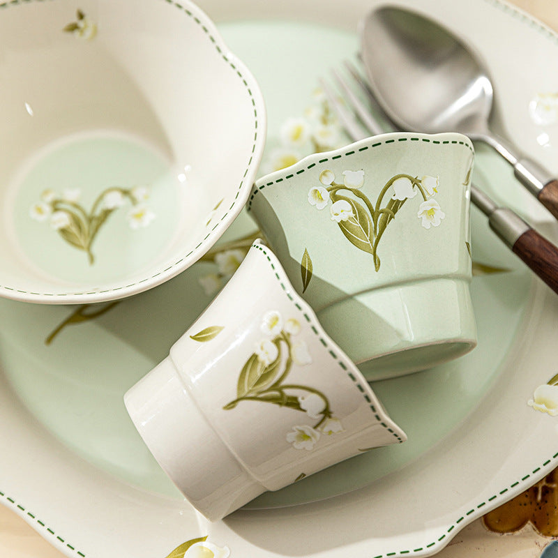 Lily of the valley ceramic dessert plates dinner bowls dinnerware set