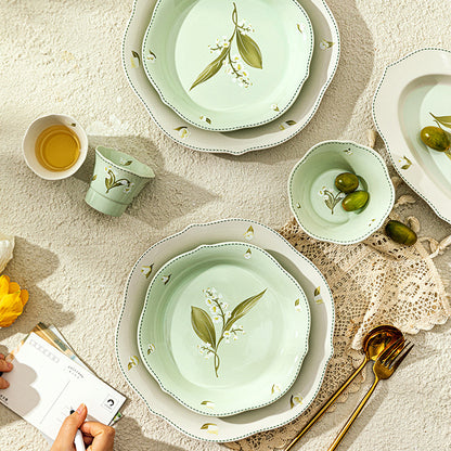 Lily of the valley ceramic dessert plates dinner bowls dinnerware set