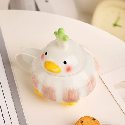 Handmade ceramic garlic duck mug with lid cute creative cup gift