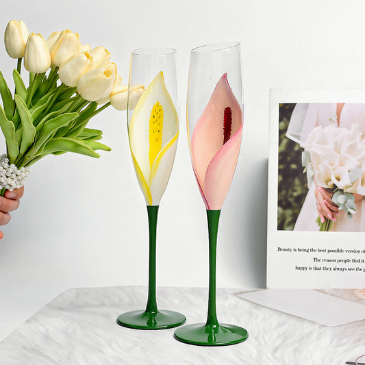 Medieval hand-painted tulip tall glass, crystal glass, champagne glass