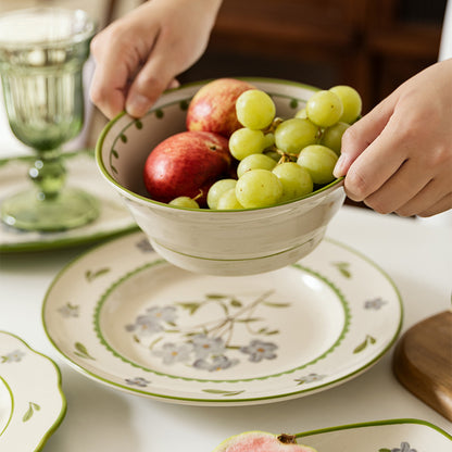 Vintage freesia ceramic dinner bowl dssert plate dinnerware set gift box