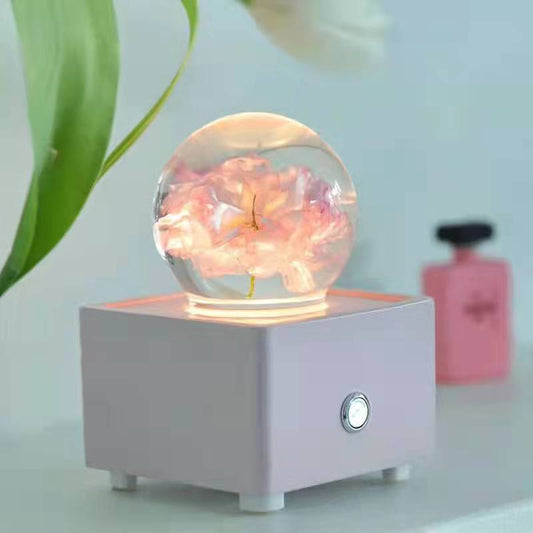 Pink Double petal Sakura Bluetooth Speaker Eternal Flower Crystal Ball Night Light