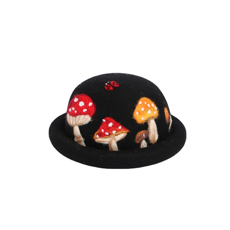 Parent-child black handmade wool hat Mori dome mushroom top hat