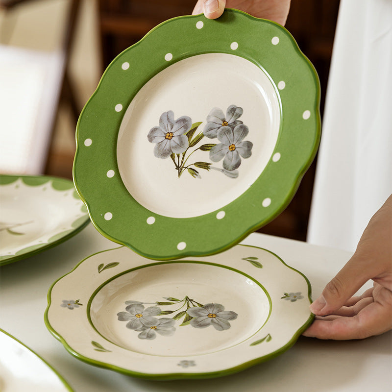 Vintage freesia ceramic dinner bowl dssert plate dinnerware set gift box