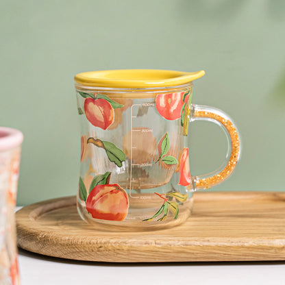 Taza de cristal estilo bosque con tapa divisoria para té y mango de diamante