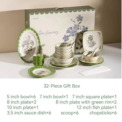 Vintage freesia ceramic dinner bowl dssert plate dinnerware set gift box