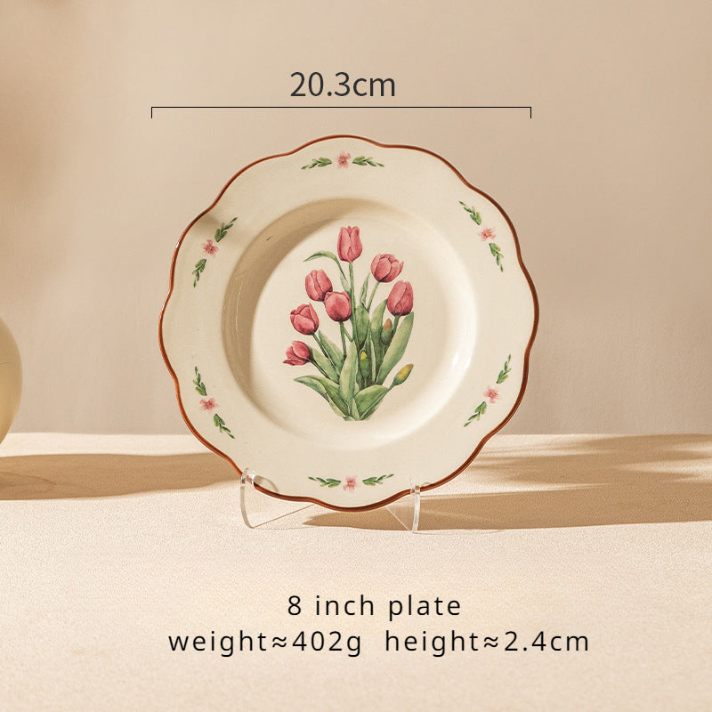 Vintage tulip dinner bowl dessert plate dinnerware set gift box