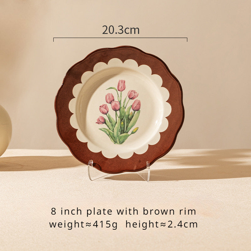 Vintage tulip dinner bowl dessert plate dinnerware set gift box