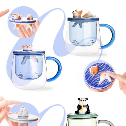 Cute Series Glass Mug Heat Resistant Mug Tea & Water Separation Mug Gift Set