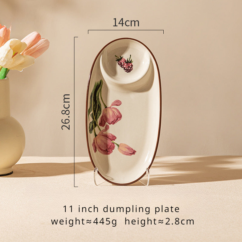 Vintage tulip dinner bowl dessert plate dinnerware set gift box