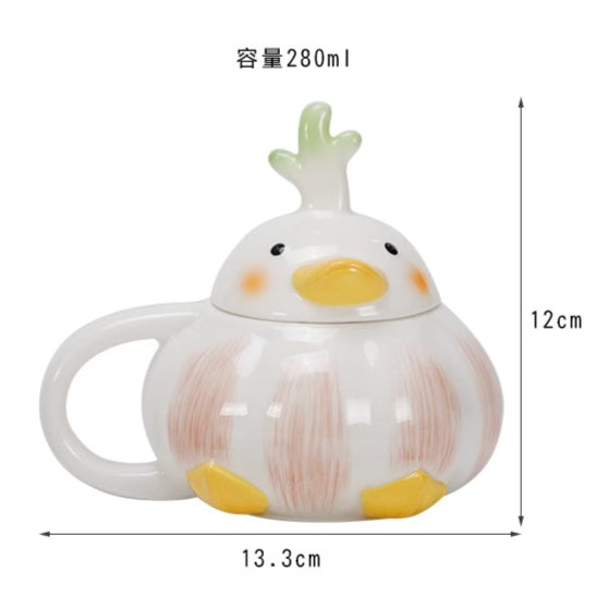 Handmade ceramic garlic duck mug with lid cute creative cup gift