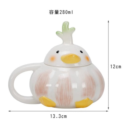 Handmade ceramic garlic duck mug with lid cute creative cup gift