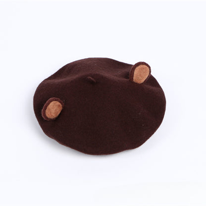 Parent-child handmade wool felt cute bear ears beret little brown bear hat