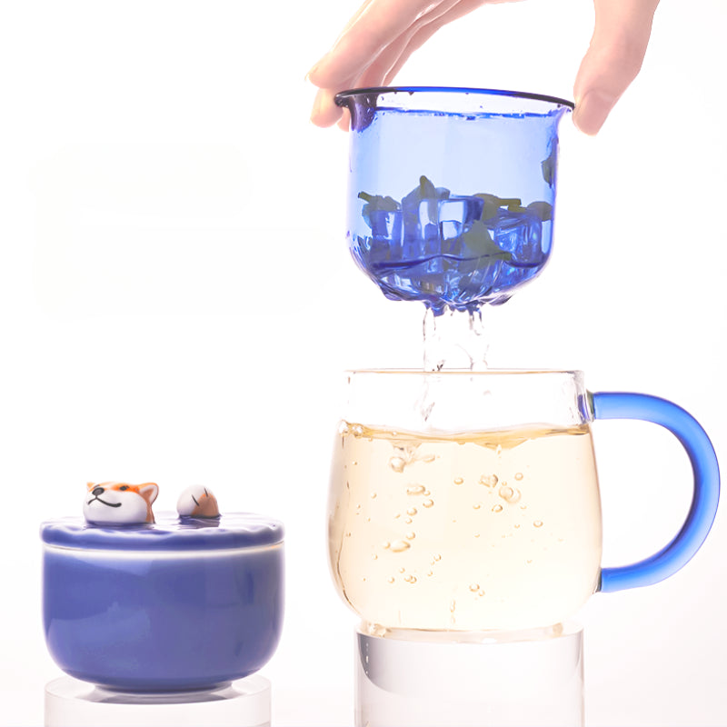 Cute Series Glass Mug Heat Resistant Mug Tea & Water Separation Mug Gift Set