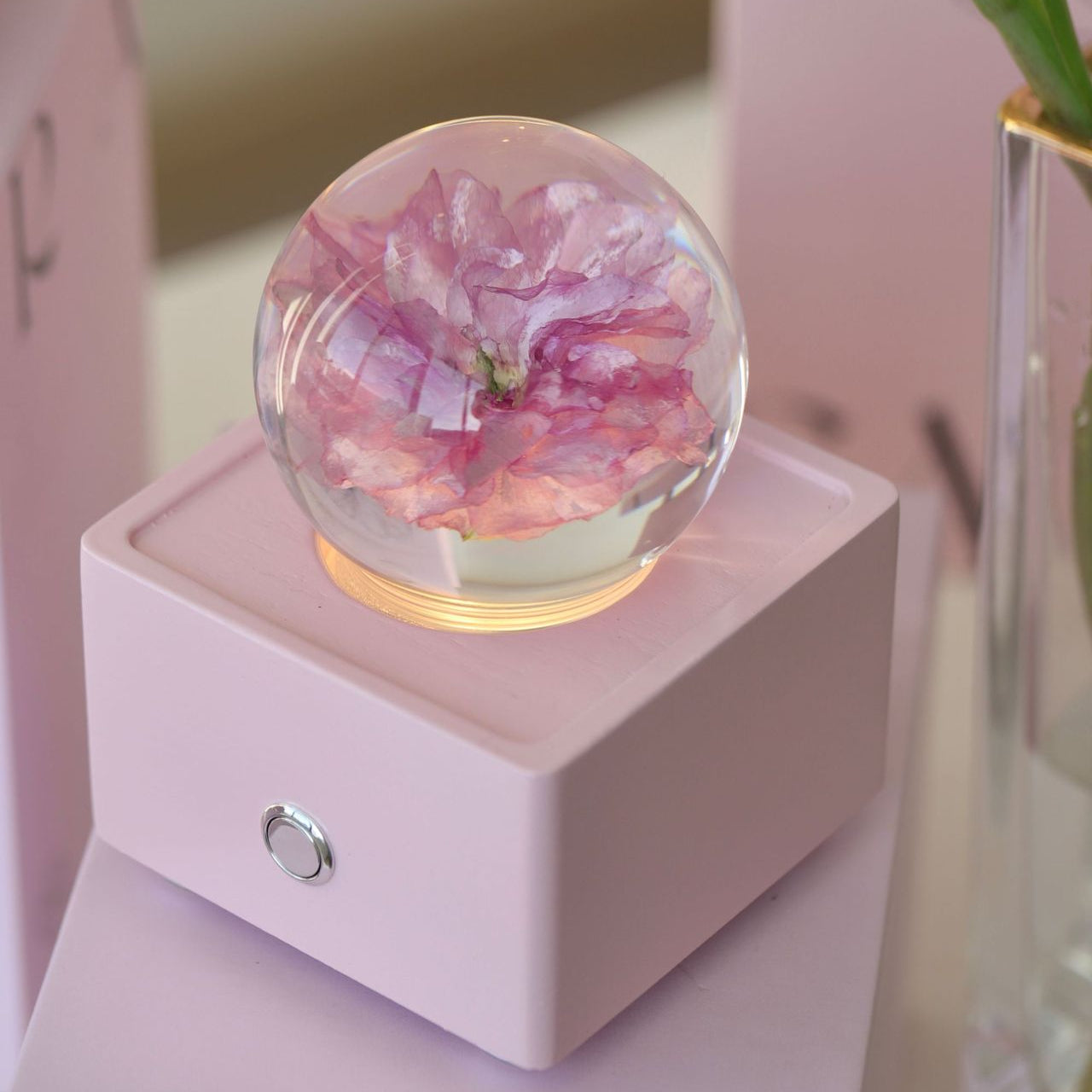 Pink Double petal Sakura Bluetooth Speaker Eternal Flower Crystal Ball Night Light